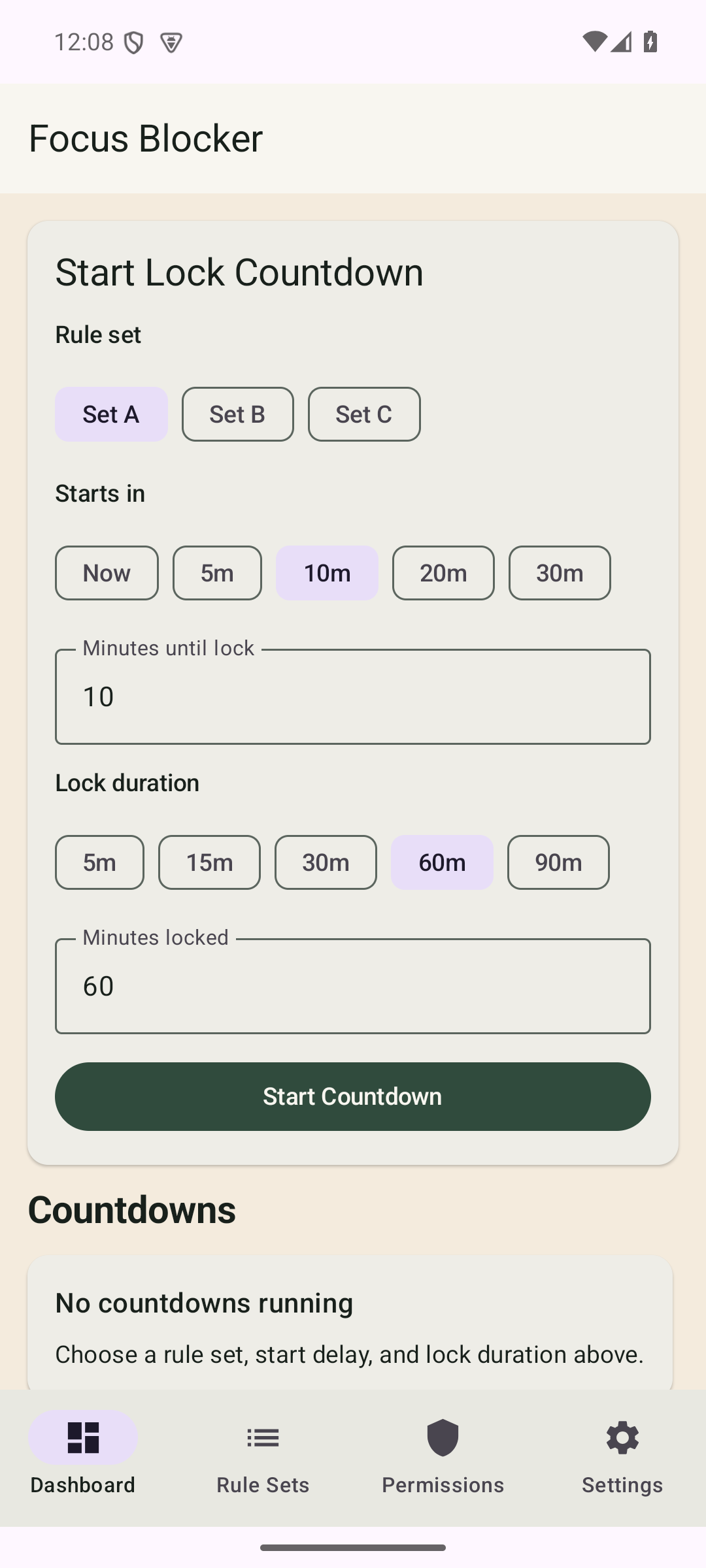 Android Focus Blocker countdown controls